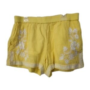 J Crew Womens Shorts Size 6 Yellow Embroidered Flowers Pockets 100% Cotton